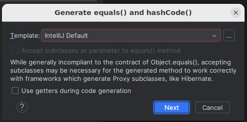 Intellij default generator